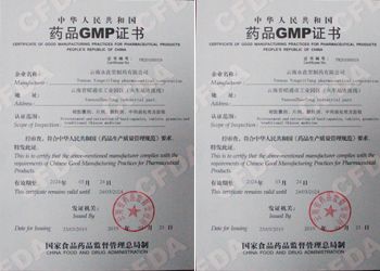 公司片剂、颗粒剂、胶囊剂GMP证书
